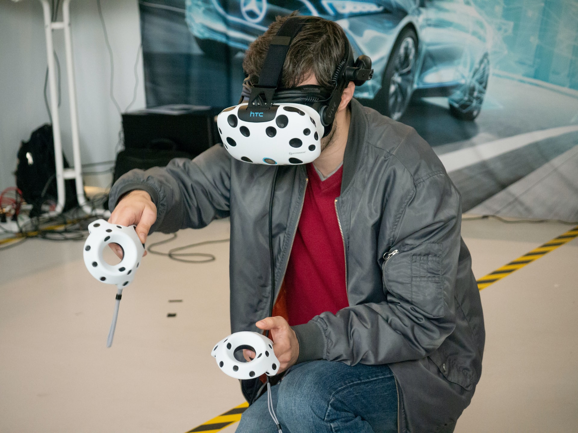 man using vr headset and controllers